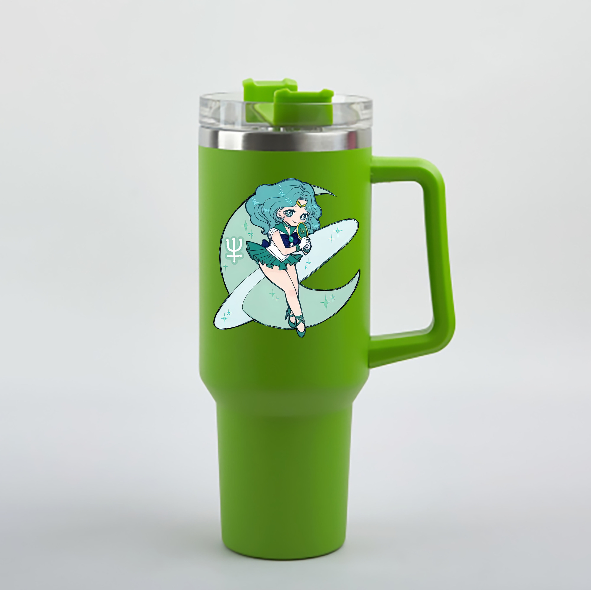 （画像用） 美少女戦士セーラームーン 海王 みちる（かいおう みちる） Sailor Moon Kaiou Michiru 1200mL車用タンブラー - クリスタルステッカー（プラスチックストロー付き）